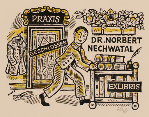 Exlibris by Hermann Huffert from Germany for Dr. Nobert Nechwatal - Book Man 