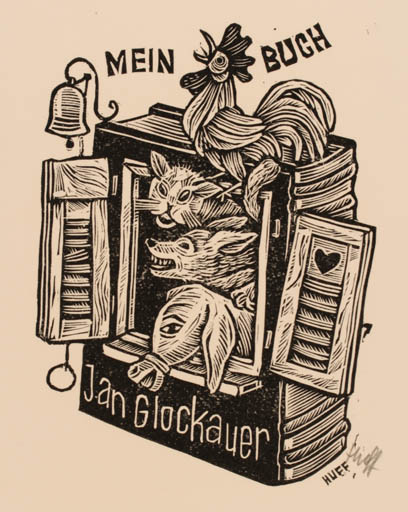 Exlibris by Hermann Huffert from Germany for ? Glockauer - Fairytale/fable Fauna 