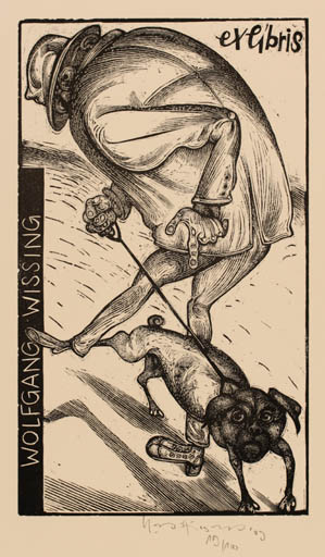 Exlibris by Karl Georg Hirsch from Germany for Wolfgang Wissing - Dog Man 