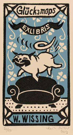 Exlibris by Heike Küster from Germany for Wolfgang Wissing - Dog 