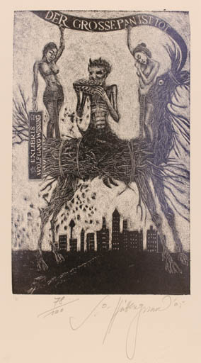 Exlibris by Siegfred Otto Hüttengrund from Germany for Evelyn Wissing - Surrealism 