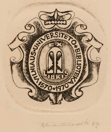 Exlibris by Elvyra Katalina Kriauciunaite from Lithuania for Vilniaus Universiteto Bibliotekai - Heraldry 