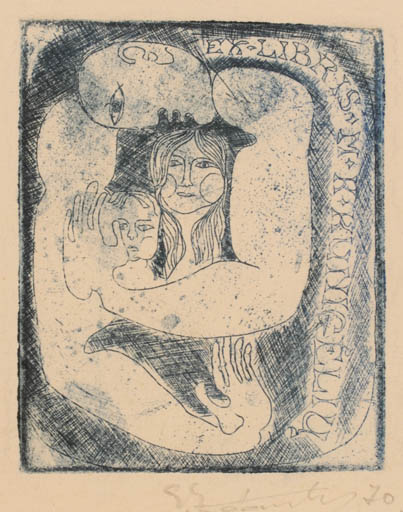 Exlibris by Savinijus Katauskas from Lithuania for R Kunigeliu - Child Woman Man 