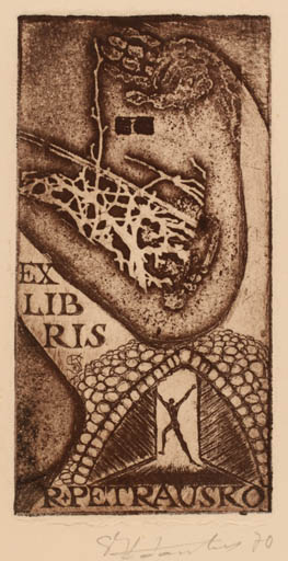 Exlibris by Savinijus Katauskas from Lithuania for R Petrausko - Abstract 