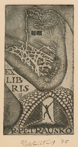 Exlibris by Savinijus Katauskas from Lithuania for R Petrausko - Abstract 