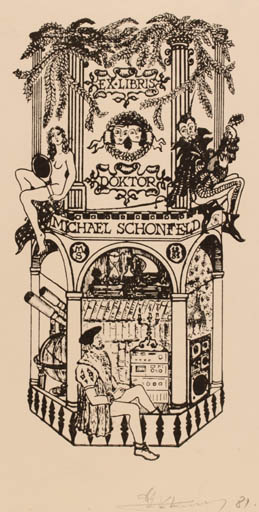 Exlibris by Savinijus Katauskas from Lithuania for Dr. Michael Schonfeld - 