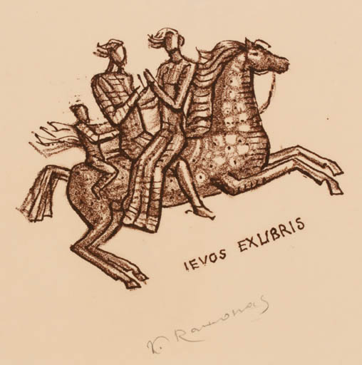 Exlibris by Ramonas Kestutis from Lithuania for ? Ievos - Horse Horseman/Rider 