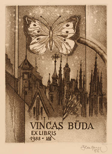 Exlibris by Ieva Labutyte from Lithuania for Vincas Buda - City Butterfly 