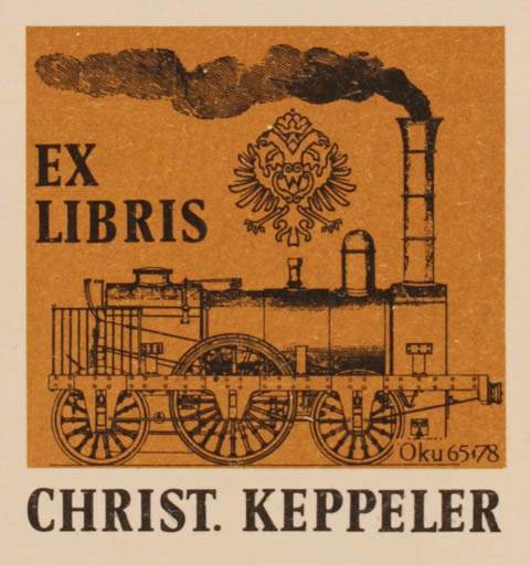 Exlibris by Otto Kuchenbauer from Germany for Christ. Keppeler - Train 