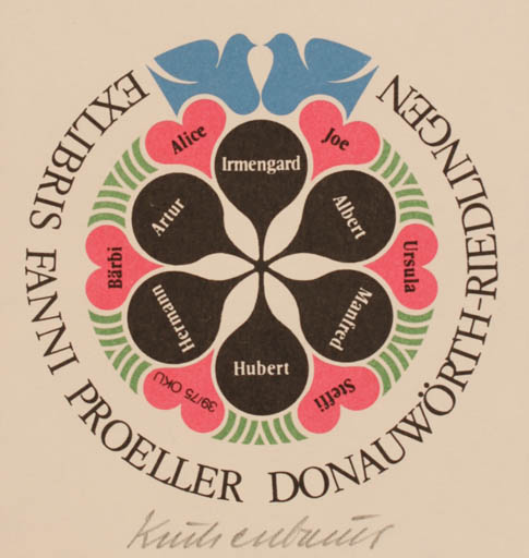 Exlibris by Otto Kuchenbauer from Germany for Fanni Proeller Donauwörth-Riedlingen - Ornament 