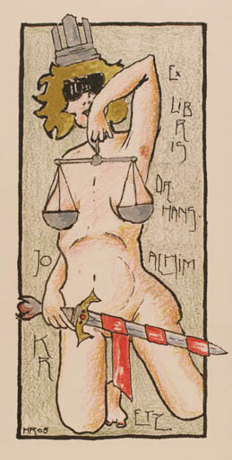 Exlibris by Herbert Rosendorfer from Germany for ? ? - Law Woman 