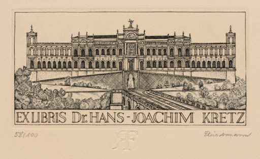 Exlibris by Rolf Fleischmann from Germany for Dr. Hans-Joachim Kretz - Architecture 