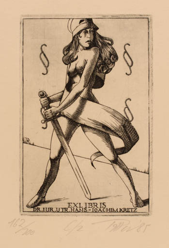 Exlibris by Attila Piller from Austria for ? ? - Law Woman 
