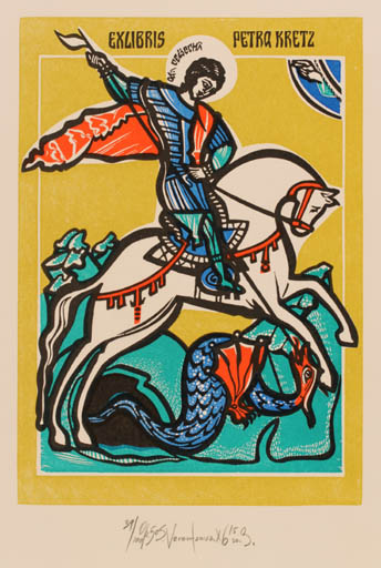 Exlibris by Sofya Vorontsova from Russia for Dr. Hans-Joachim Kretz - Horse Sct.G. and the Dragon 