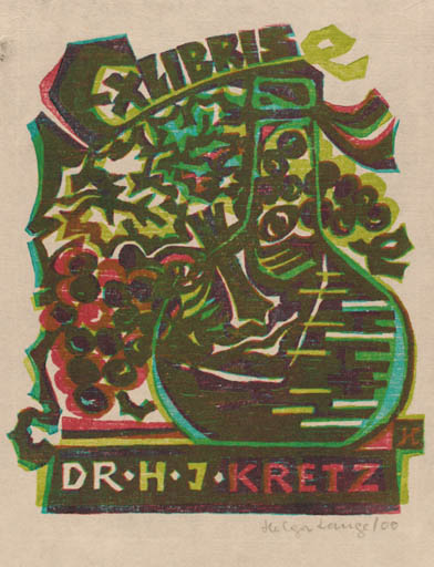 Exlibris by Helga Lange from Germany for ? ? - Wine 