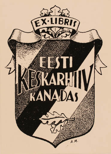 Exlibris by A Mikkelsoo from Canada for Eesti Keskarhiiv Kamadas - Heraldry 