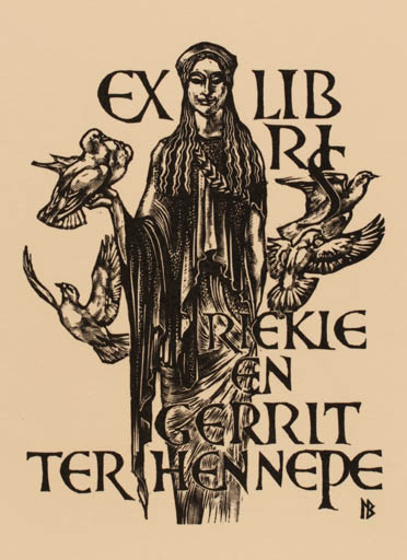 Exlibris by Leslie Benenson from Great Britain for Rieckie en gerrit Terhennepe - Bird Woman 