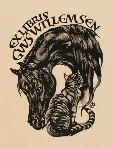 Exlibris by Leslie Benenson from Great Britain for Guus Willemsen - Horse Cat 