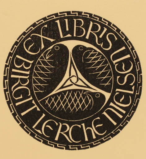 Exlibris by Derek Riley from Great Britain for Lerche Nielsen - Bird Ornament 