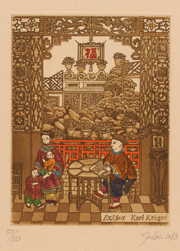 Exlibris by Malou Hung from China for Karl Fridrich Kröger - Oriental 