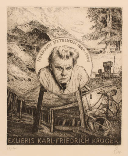 Exlibris by Andreas Raub from Germany for Karl Fridrich Kröger - Working Man 