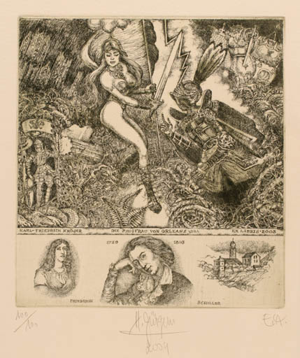 Exlibris by Harry Jürgens from Germany for Karl Fridrich Kröger - Woman Man Knight 