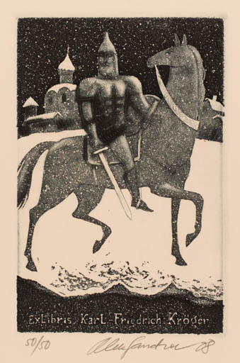 Exlibris by Gennadij Alexandrov from Czech Republic for Karl Fridrich Kröger - Horse Knight 