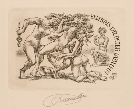 Exlibris by Frank-Ivo van Damme from Belgium for Dr. Peter Labuhn - Woman Mythology 