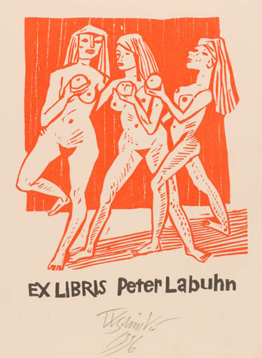 Exlibris by Werner Schinko from Germany for Dr. Peter Labuhn - Mythology Nude 