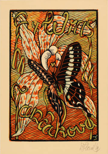 Exlibris by Jiri Slavik from Czech Republic for M. Jancakova - Flower Fauna Flora Butterfly 