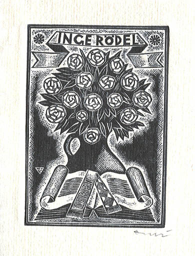 Exlibris by Jerzy Druzrycki from Poland for Inge Rödel - Flower Book Flora 