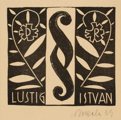 Exlibris by E. Sokele from Czech Republic for Dr. Istvan Lustig - Law 