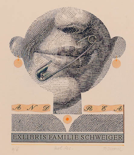 Exlibris by Peter Israel from Germany for ? Familie Schweiger - Portrait Surrealism 