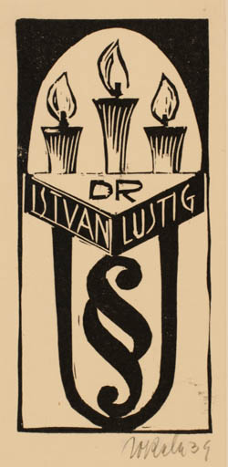 Exlibris by E. Sokele from Czech Republic for Dr. Istvan Lustig - Law 