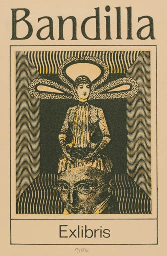 Exlibris by Peter Israel from Germany for ? Bandilla - Woman Man Surrealism 