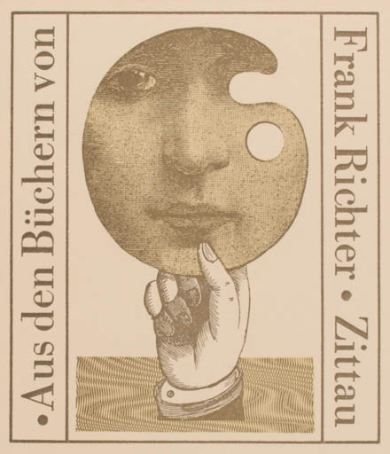 Exlibris by Peter Israel from Germany for Frank Richter - Hand(s) Portrait Surrealism 