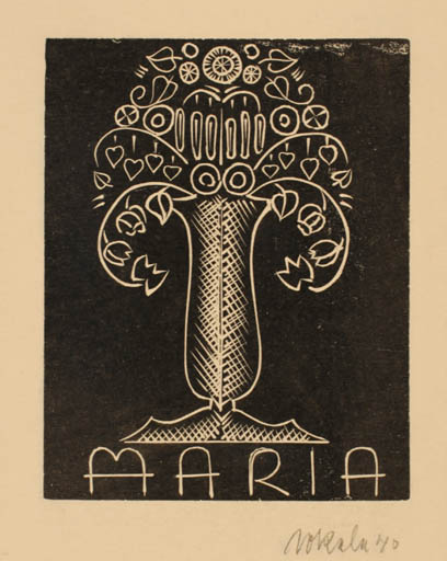 Exlibris by E. Sokele from Czech Republic for ? Maria - Flower Flora 