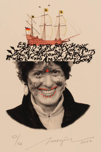 Exlibris by Nurgül Arikan from Turkey for Birgit Göbel-Stiegler - Portrait Ship/Boat 