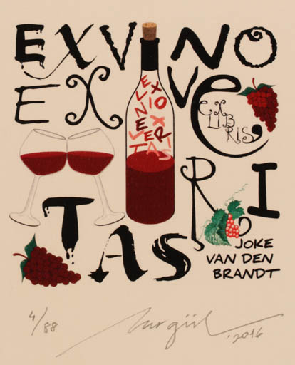 Exlibris by Nurgül Arikan from Turkey for Joke van den Brandt - Wine 