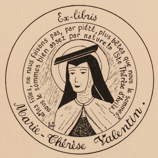 Exlibris by Antoinette Caclin from France for marie-Chérèse Valentin - Woman Religion 