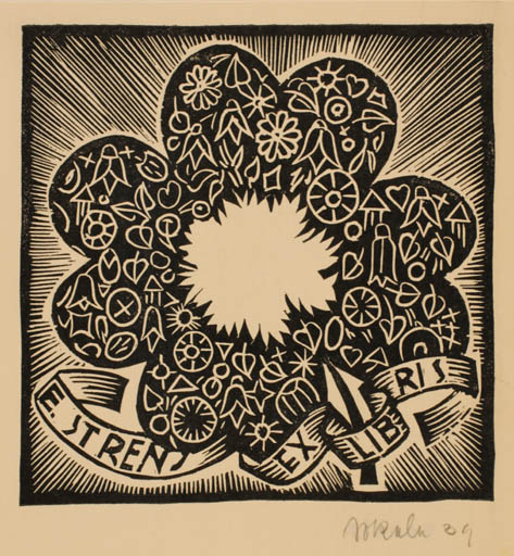 Exlibris by E. Sokele from Czech Republic for Eugene Strens - Flower Flora 