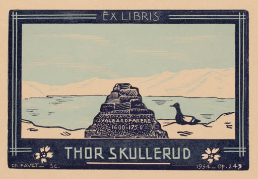 Exlibris by Charles Favet from France for Thor Skullerud - Bird Scenery/Landscape 