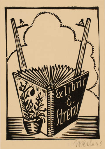 Exlibris by E. Sokele from Czech Republic for Eugene Strens - Book Flora 