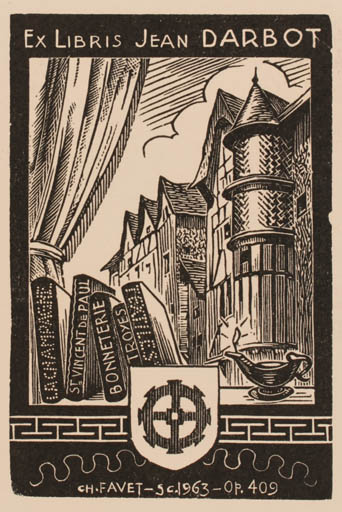 Exlibris by Charles Favet from France for Jean Darbot - Architecture Book 