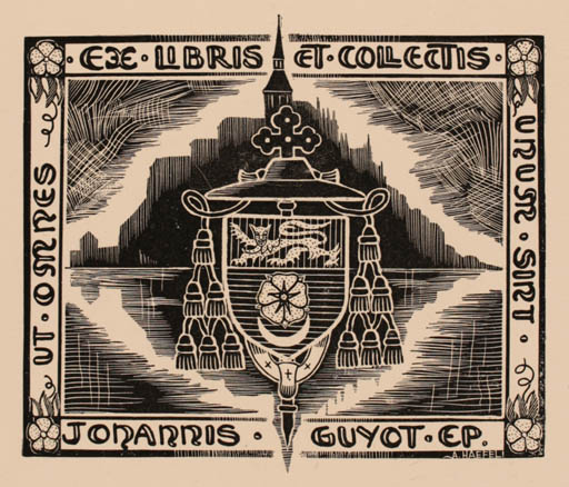 Exlibris by Albert Haefeli from France for Johannis Guyot EP - Heraldry 