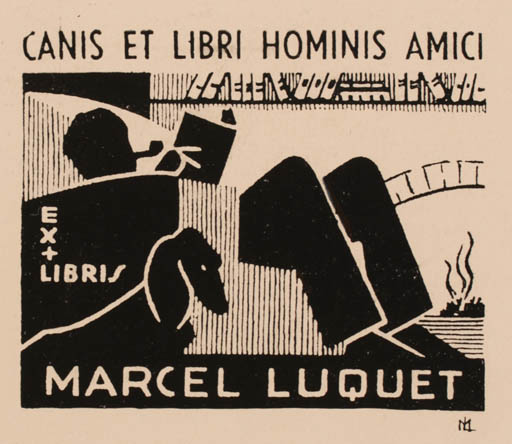 Exlibris by Marcel Luquet from France for Marcel Luquet - Book Dog Man 