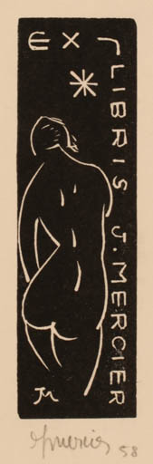 Exlibris by Jocelyn Mercier from France for Jocelyn Mercier - Woman Nude 