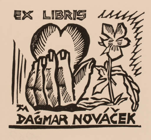 Exlibris by Jocelyn Mercier from France for Dagmar Novacek - Flower Hand(s) 