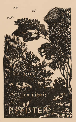 Exlibris by Jocelyn Mercier from France for P Pfister - Forest 