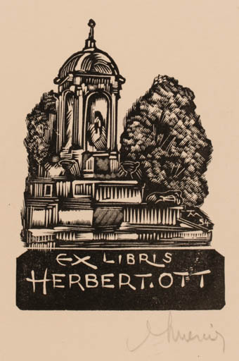 Exlibris by Jocelyn Mercier from France for Herbert Ott - Architecture 